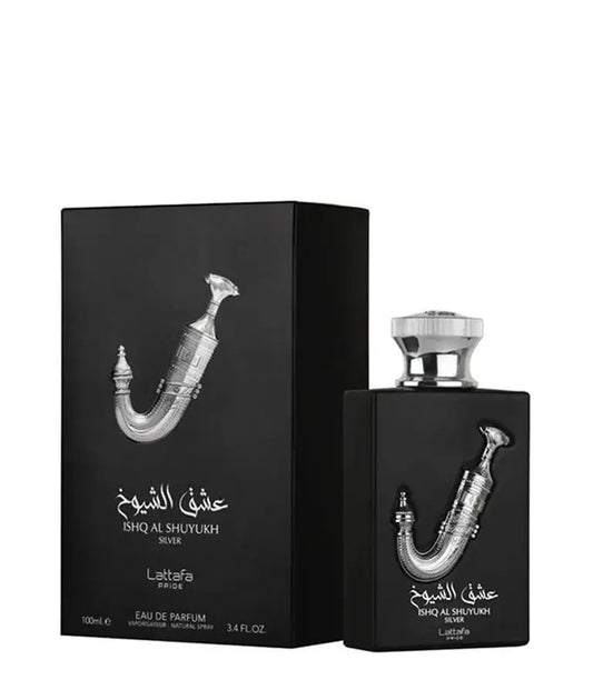 Ishq Al Shuyukh Silver Perfume 100ml Eau De Parfum by Lattafa Pride